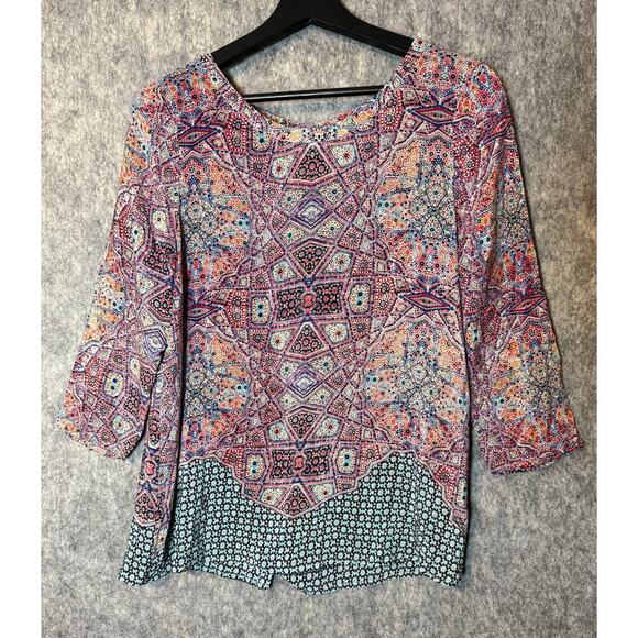 Maeve Athropologie Sydney Silk Top Womens 6 Multicolor Mosaic Print Button Back - Picture 1 of 6